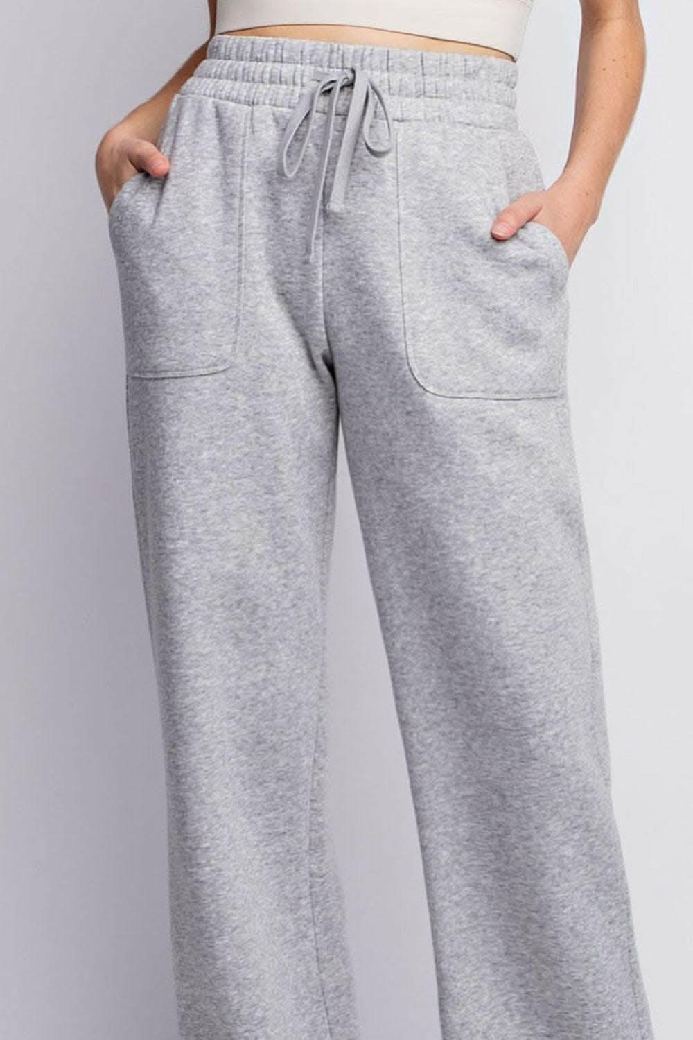 Faith Apparel Full Size Drawstring Straight Leg Slit Sweatpants - Love Salve